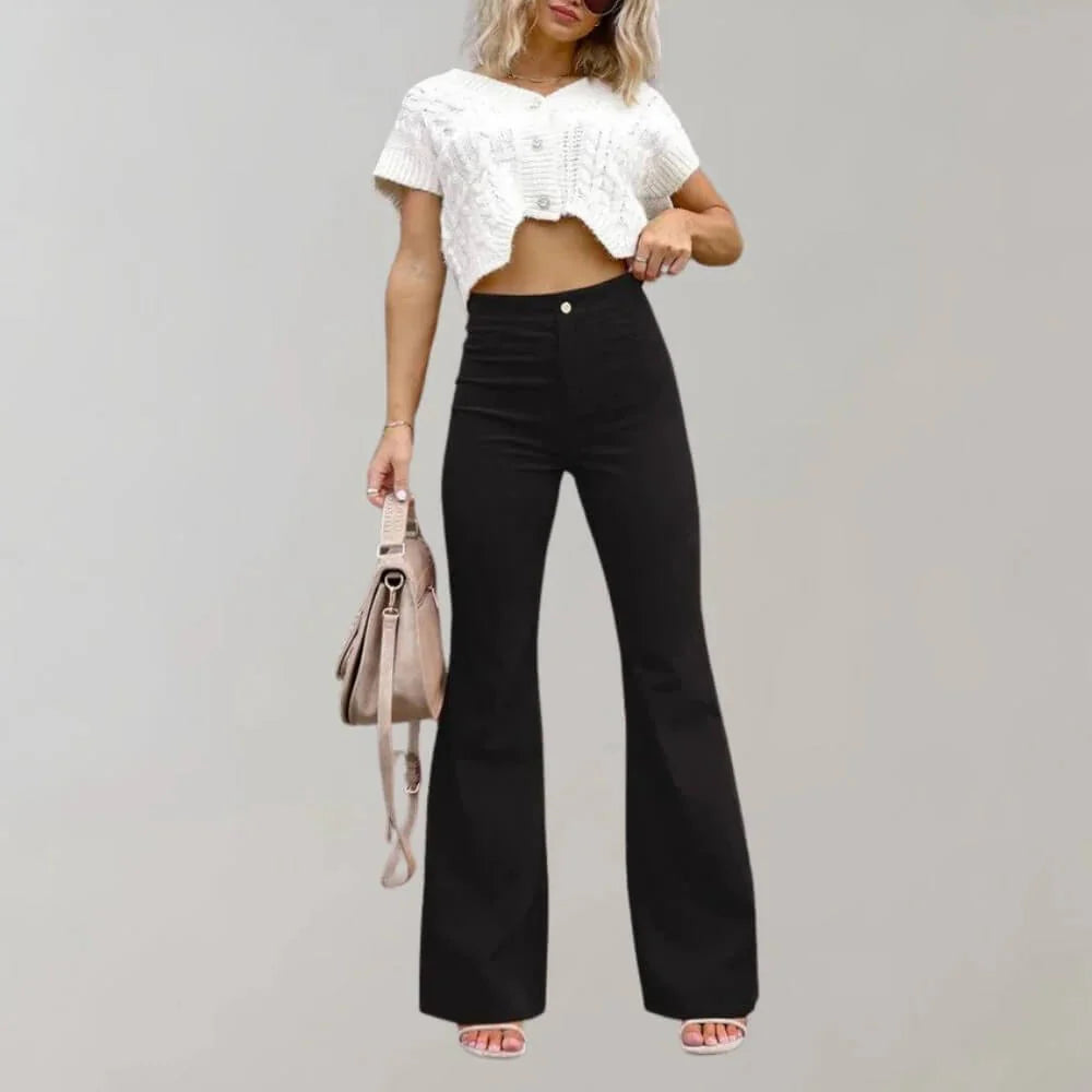 High Waisted Corduroy Flared Pants with Retro Charm for Women