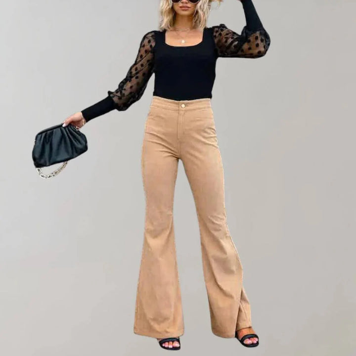 High Waisted Corduroy Flared Pants with Retro Charm for Women