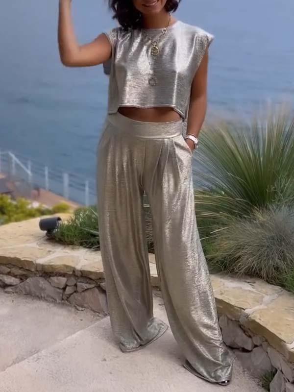 Casual Wide Leg Pants and Sleeveless Top Set for Women