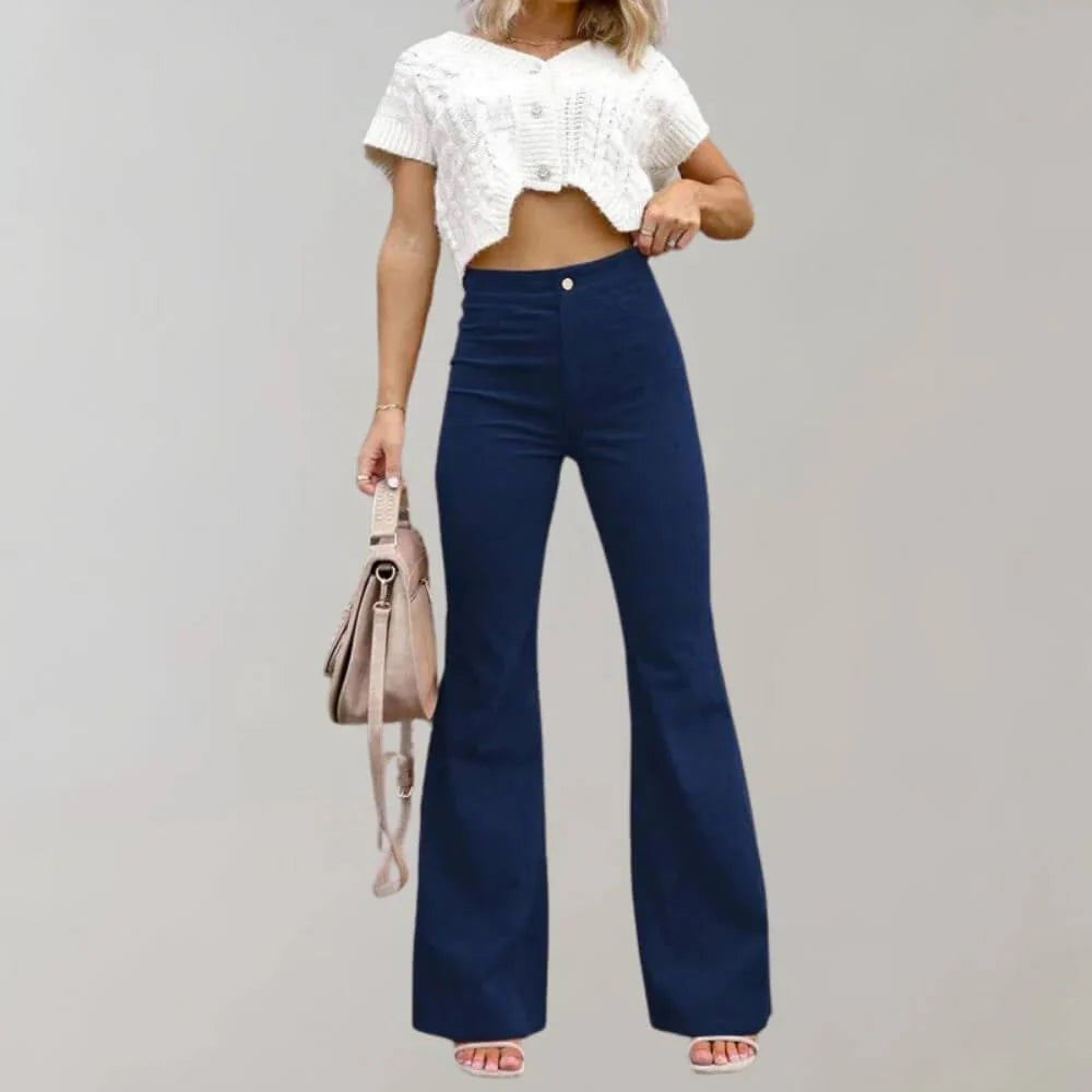 High Waisted Corduroy Flared Pants with Retro Charm for Women