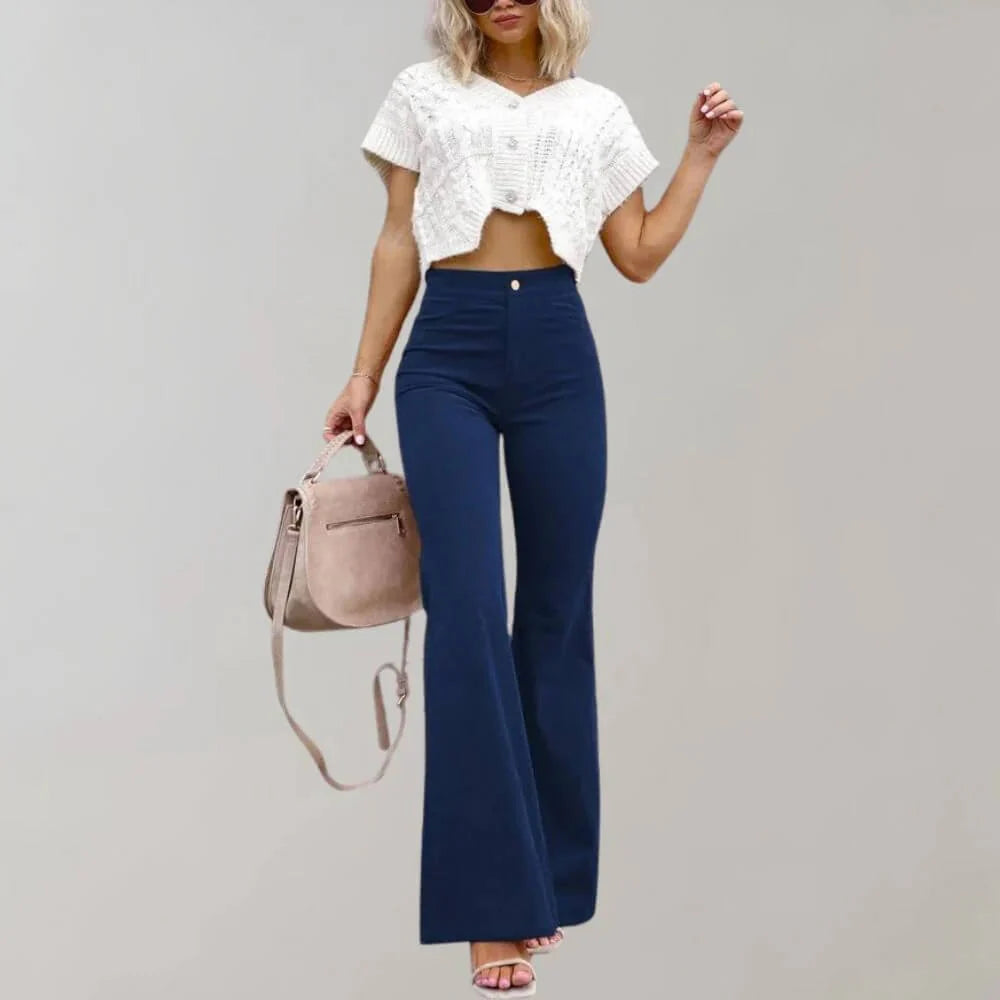 High Waisted Corduroy Flared Pants with Retro Charm for Women