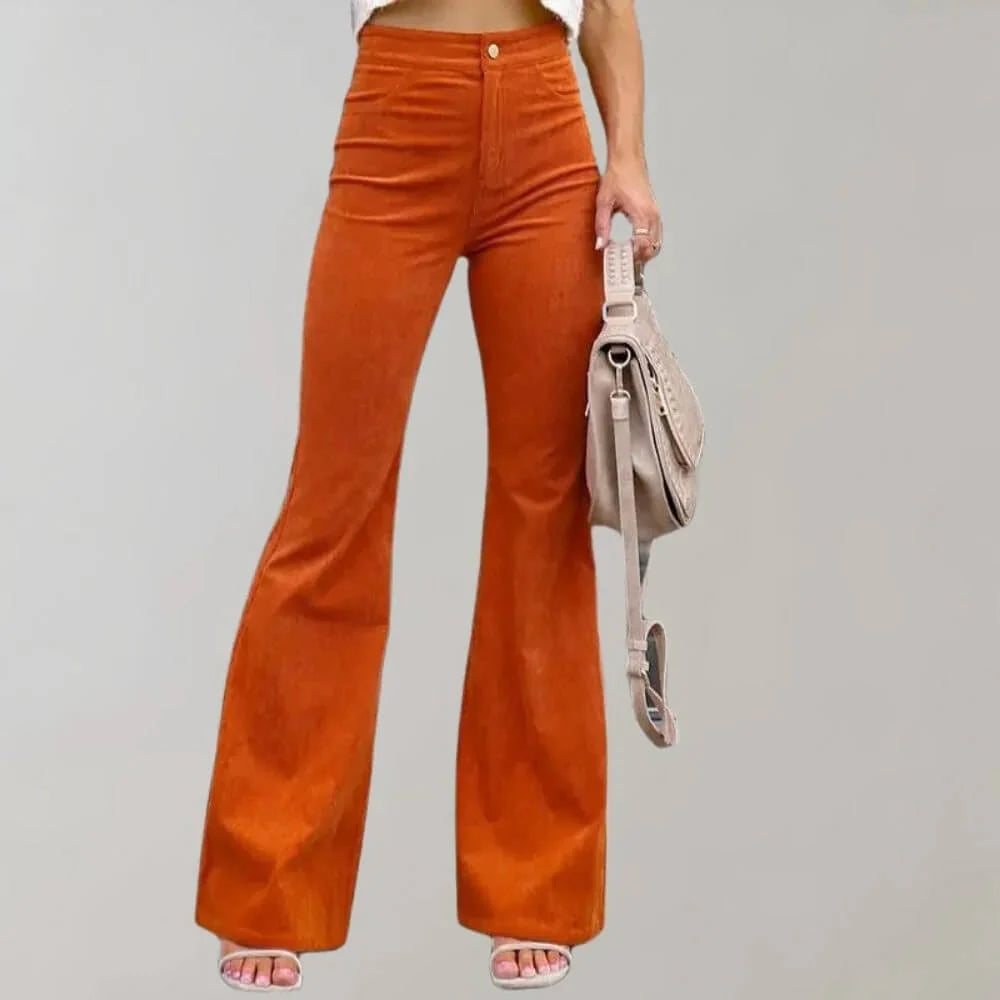 High Waisted Corduroy Flared Pants with Retro Charm for Women