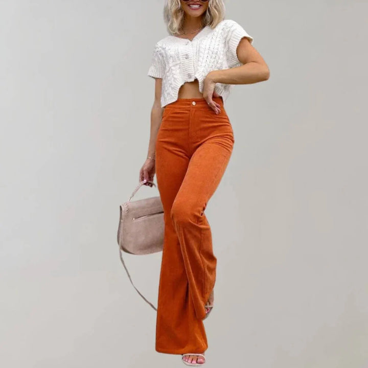 High Waisted Corduroy Flared Pants with Retro Charm for Women