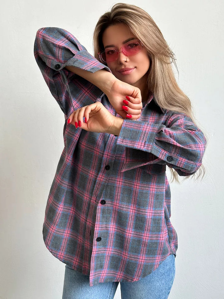 Classic Plaid Flannel Shirt with Cozy Style for Women