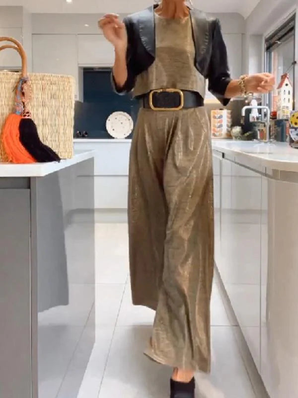 Casual Wide Leg Pants and Sleeveless Top Set for Women