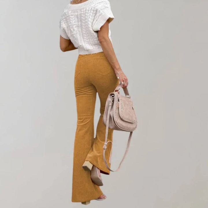 High Waisted Corduroy Flared Pants with Retro Charm for Women