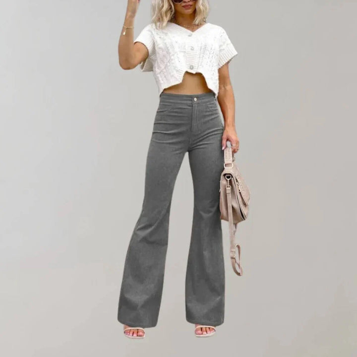 High Waisted Corduroy Flared Pants with Retro Charm for Women