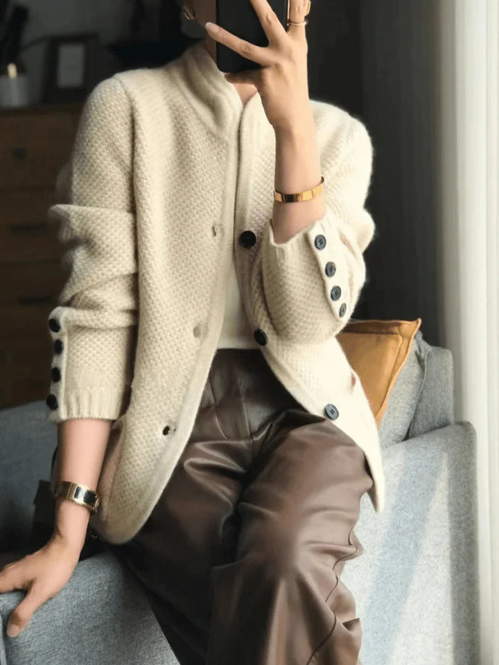 Knit Cardigan with High Collar and Cozy Feel for Women