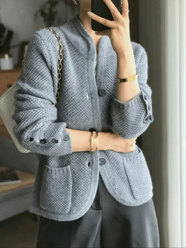 Knit Cardigan with High Collar and Cozy Feel for Women