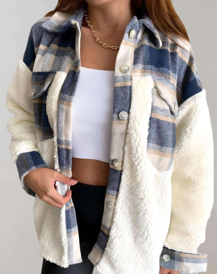 Warm Plaid Winter Jacket with Chest Pockets for Women