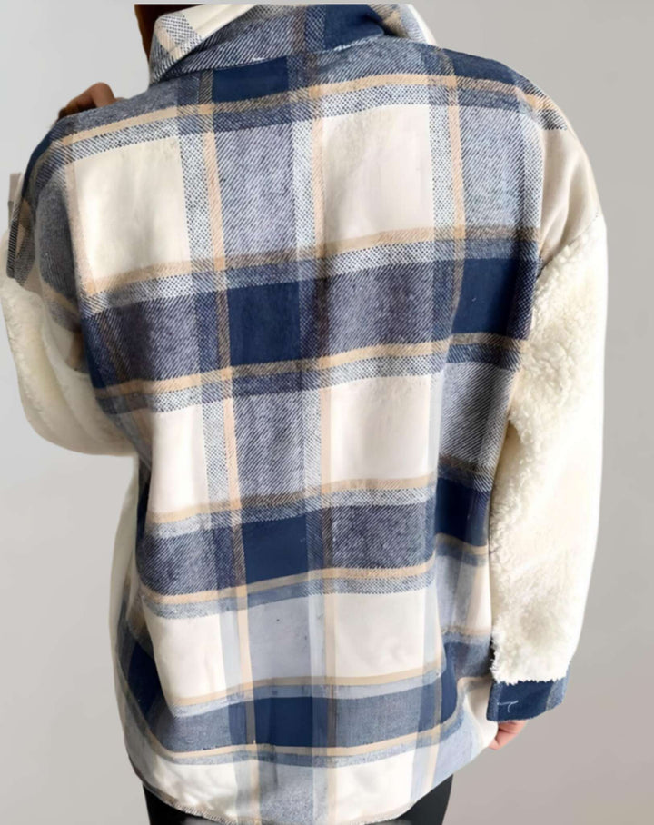 Warm Plaid Winter Jacket with Chest Pockets for Women