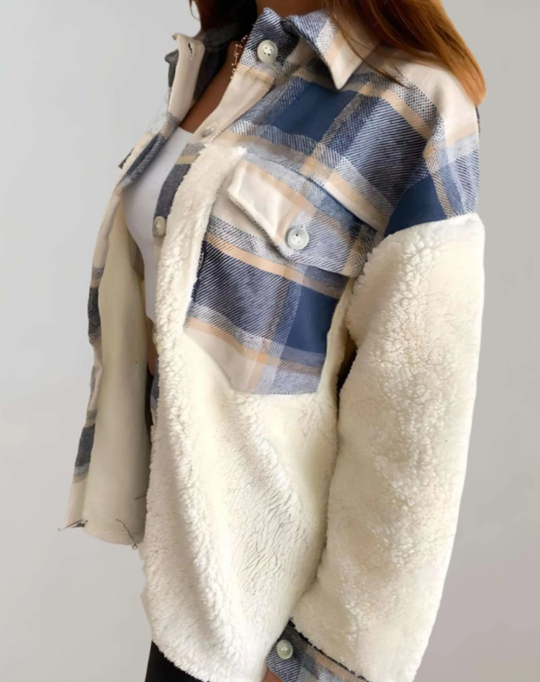 Warm Plaid Winter Jacket with Chest Pockets for Women