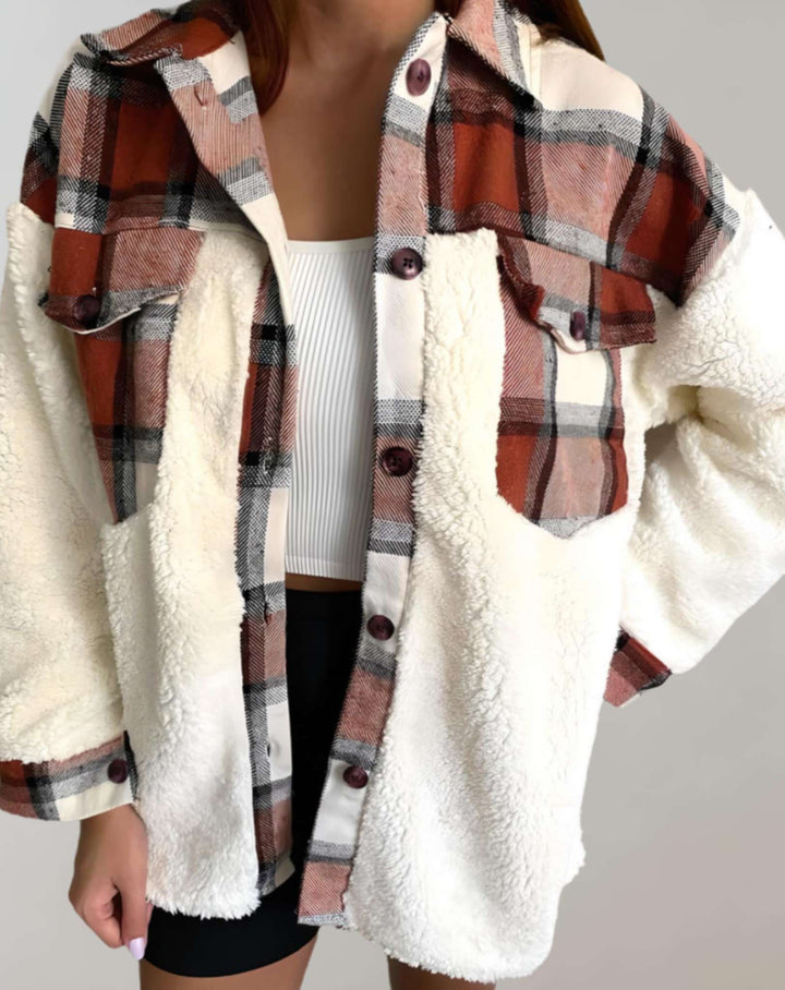 Warm Plaid Winter Jacket with Chest Pockets for Women