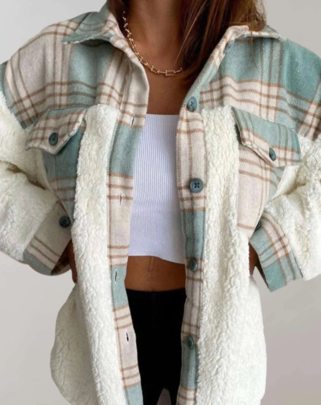 Warm Plaid Winter Jacket with Chest Pockets for Women