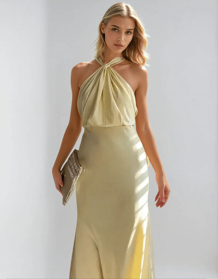 Maxi Dress with Ruched Detailing and a Chic Halter Neck Design For Women