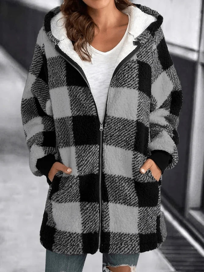 Oversized Plaid Hoodie Jacket for Women