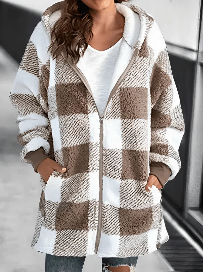 Oversized Plaid Hoodie Jacket for Women