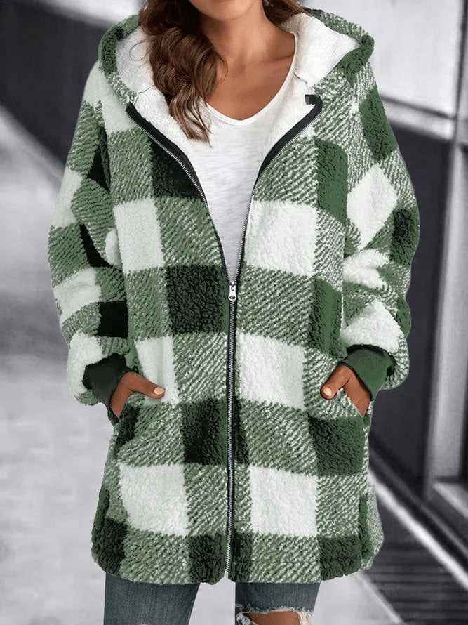 Oversized Plaid Hoodie Jacket for Women