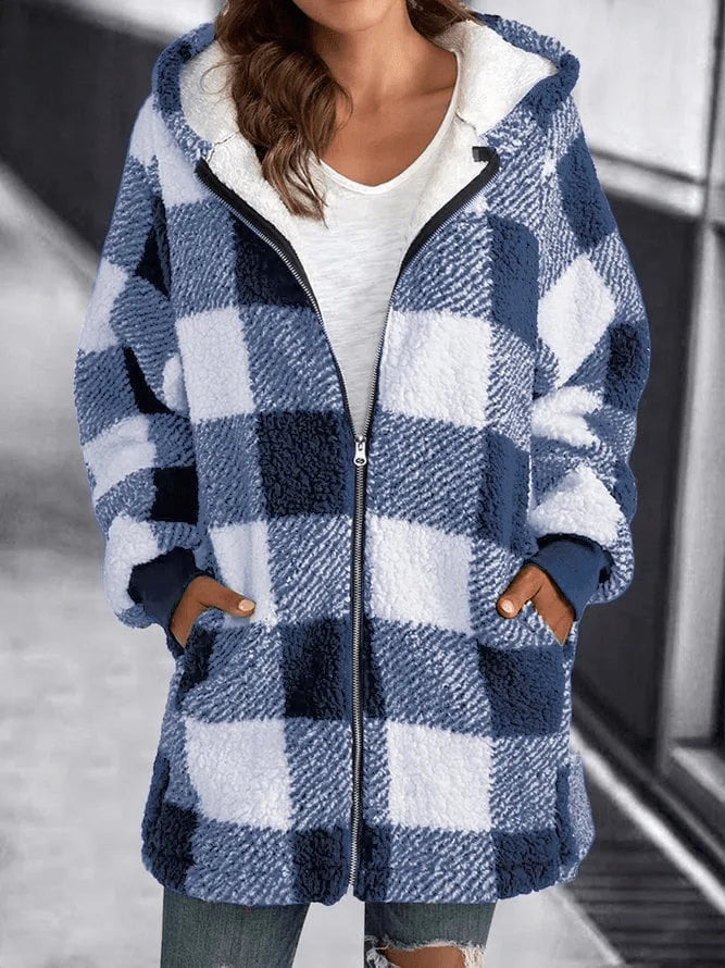 Oversized Plaid Hoodie Jacket for Women