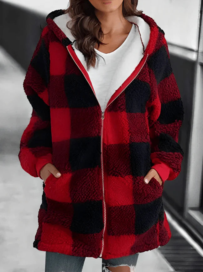 Oversized Plaid Hoodie Jacket for Women