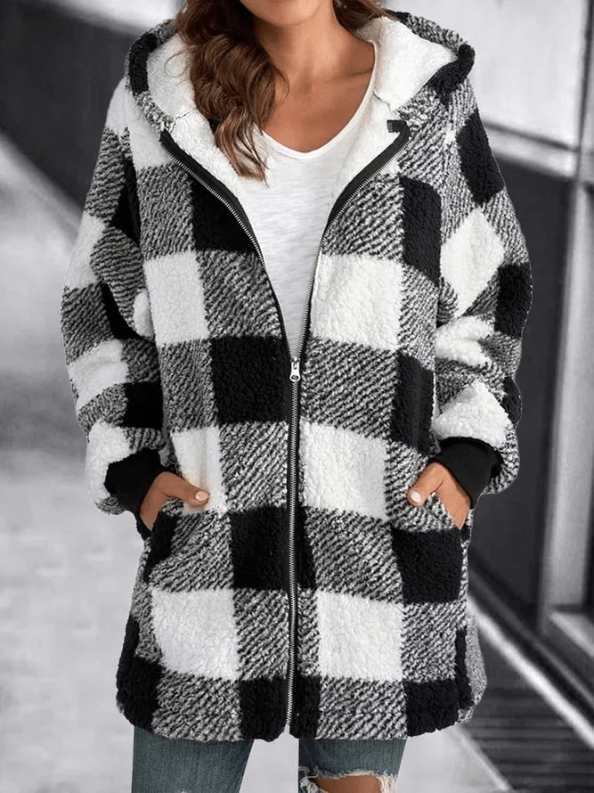 Oversized Plaid Hoodie Jacket for Women