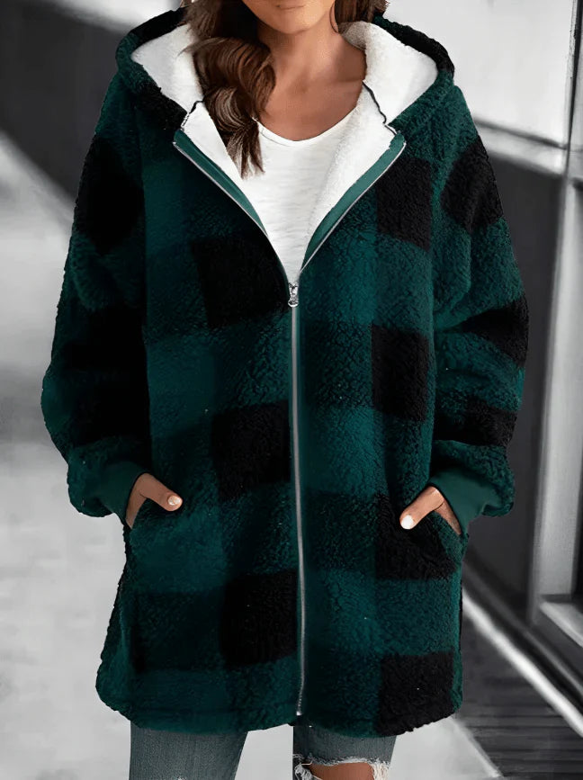 Oversized Plaid Hoodie Jacket for Women