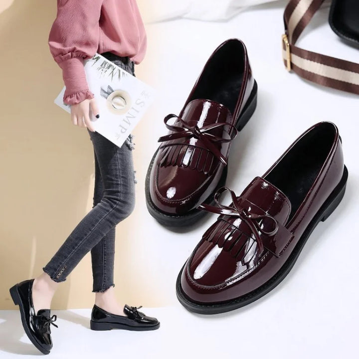 Elegant Leather Tassel Loafers For Women