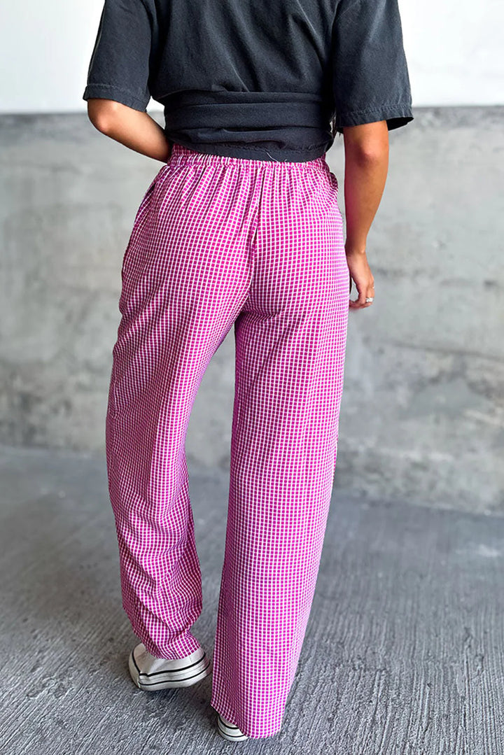 Pink Plaid High Waisted Pants with Trendy Chic for Women