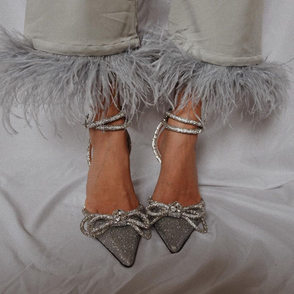 Elegant Crystal Heels with Chic Bow Accent for Women