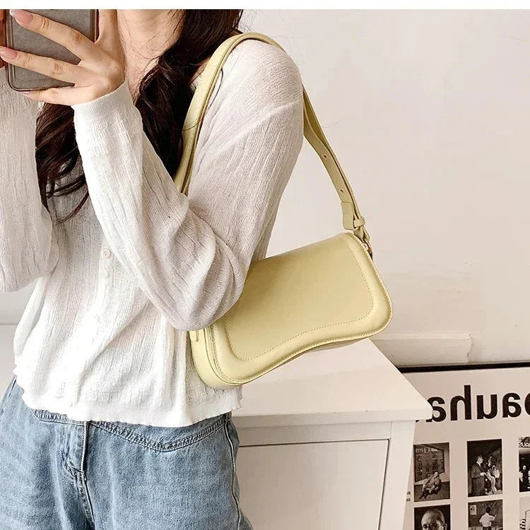 Leather Bag with Artistic Wave Flap Design for Women