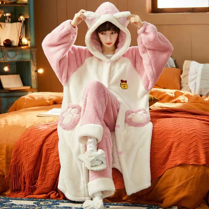 Comfortable Hooded Pajama Set For Women