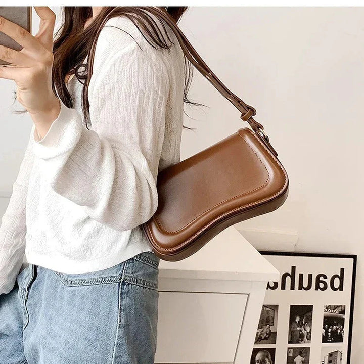 Leather Bag with Artistic Wave Flap Design for Women