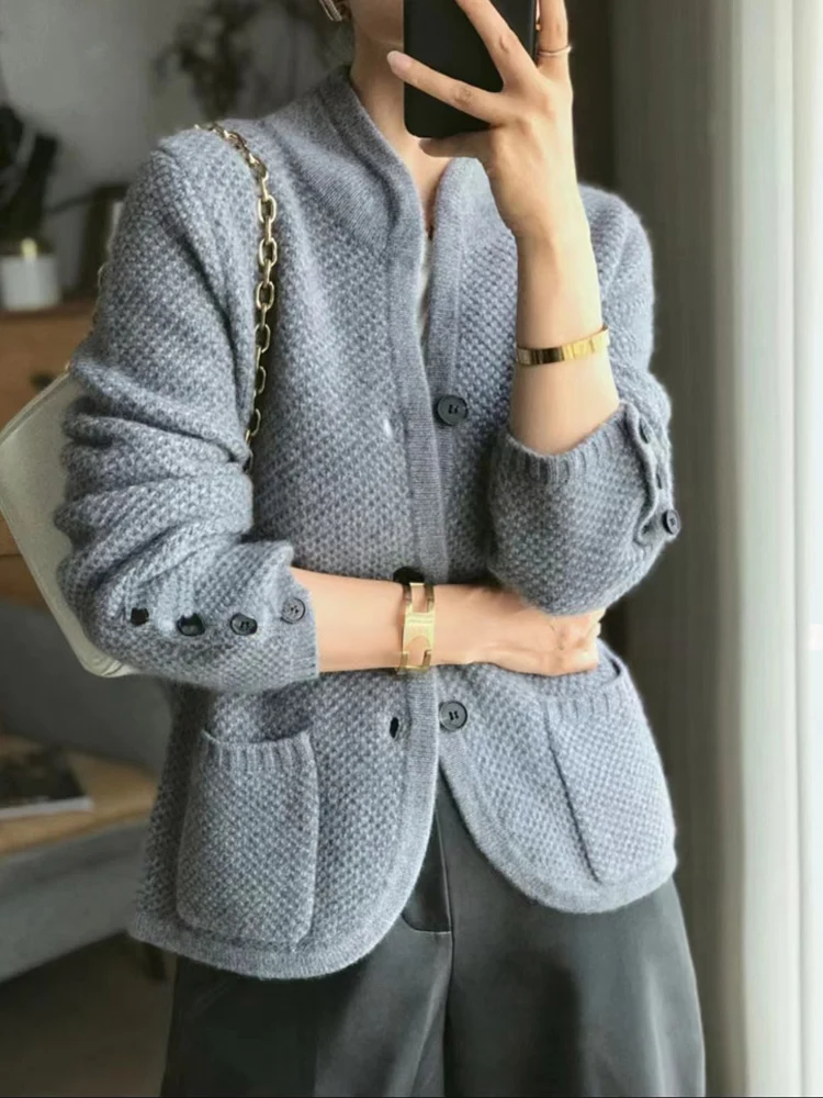 Cozy Knit High Collar Cardigan For Women