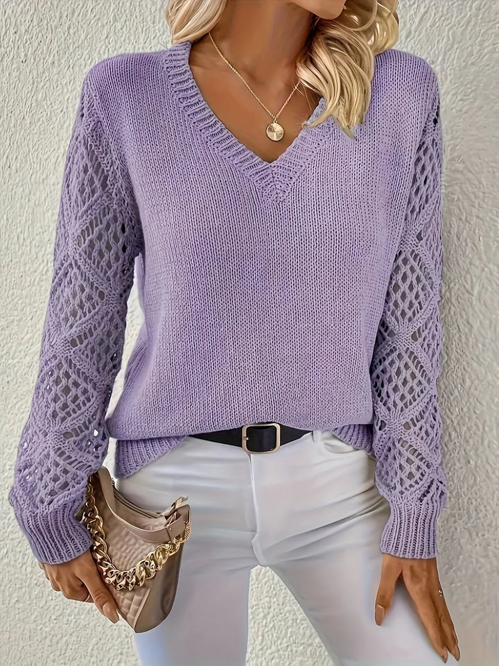 Chic V Neck Knit Sweater with Cozy Comfort For Women