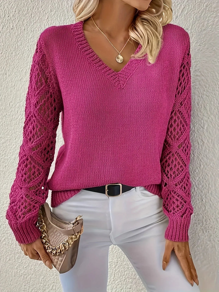 Chic V Neck Knit Sweater with Cozy Comfort For Women