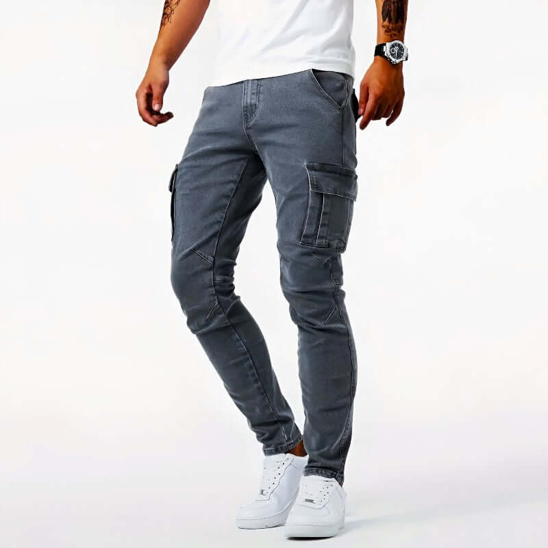 Rugged Cargo Jeans with Functional Style For Men