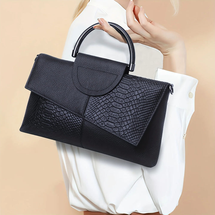 Chic Black Crossbody Bag with Crocodile Pattern For Women