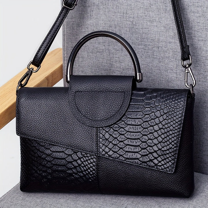 Chic Black Crossbody Bag with Crocodile Pattern For Women