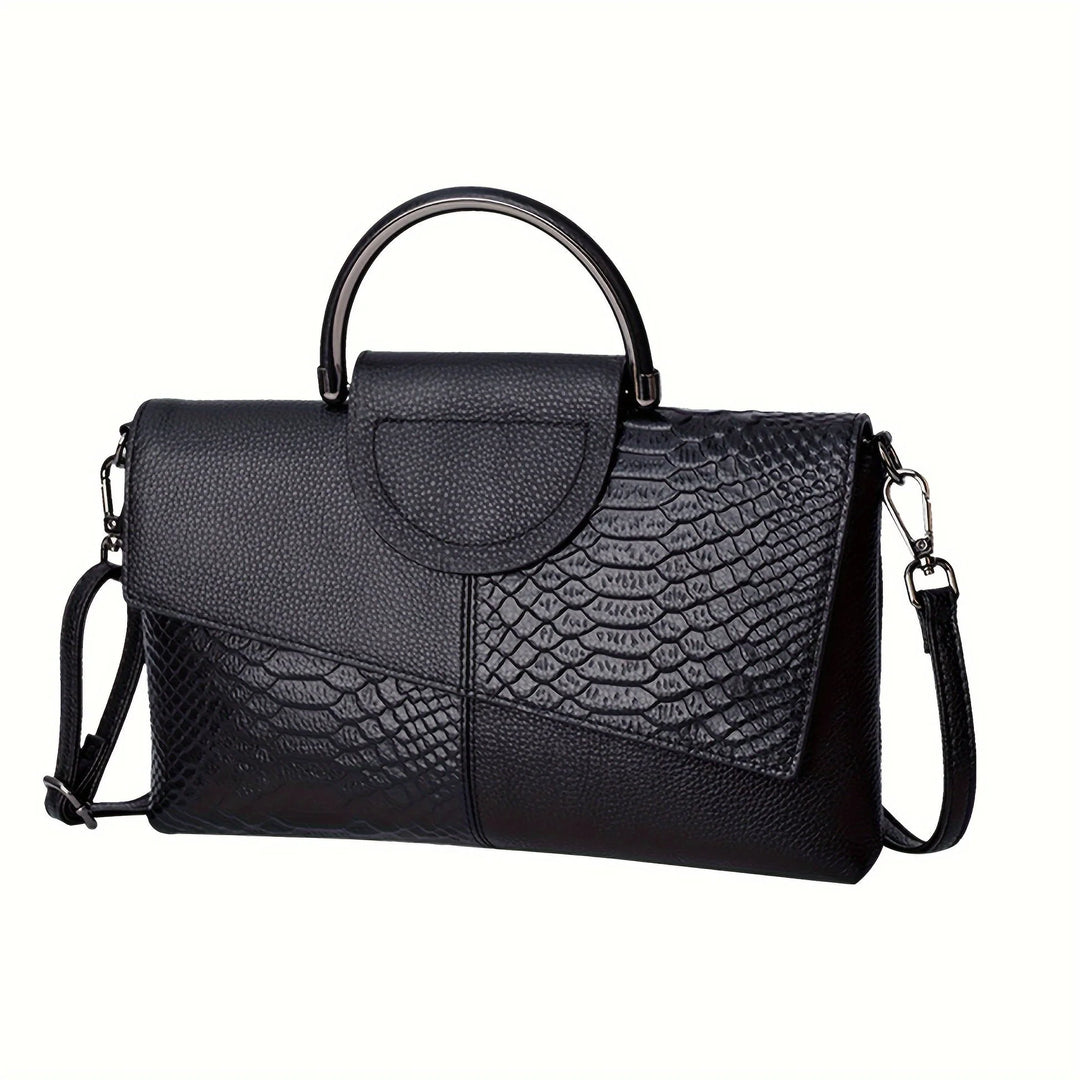 Chic Black Crossbody Bag with Crocodile Pattern For Women