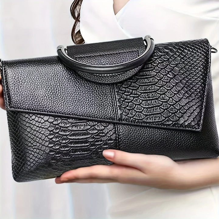 Chic Black Crossbody Bag with Crocodile Pattern For Women