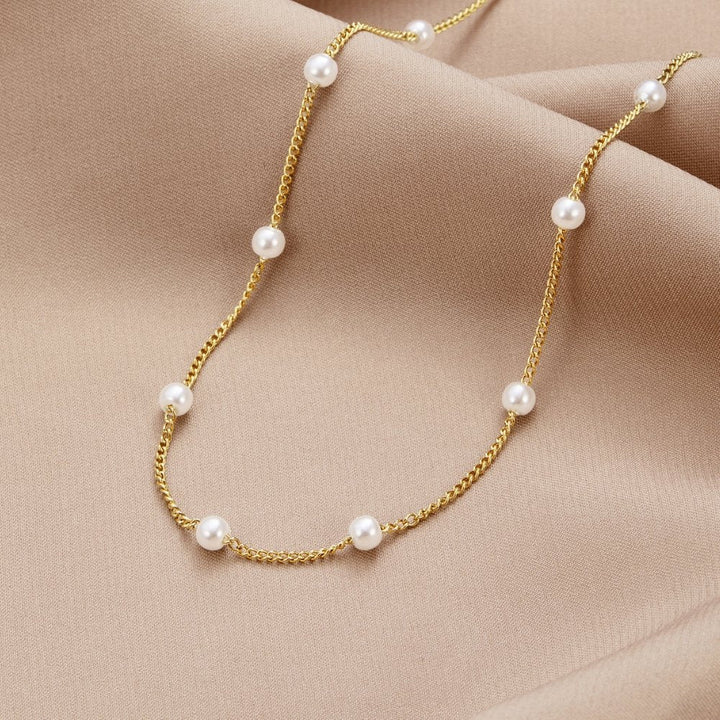 Gold Plated Pearl Necklace with Classic Charm for Women