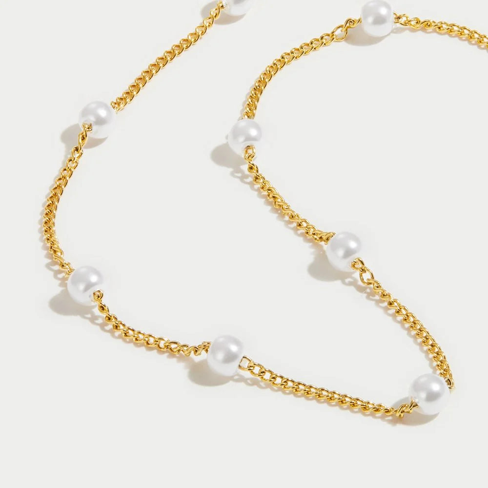 Gold Plated Pearl Necklace with Classic Charm for Women