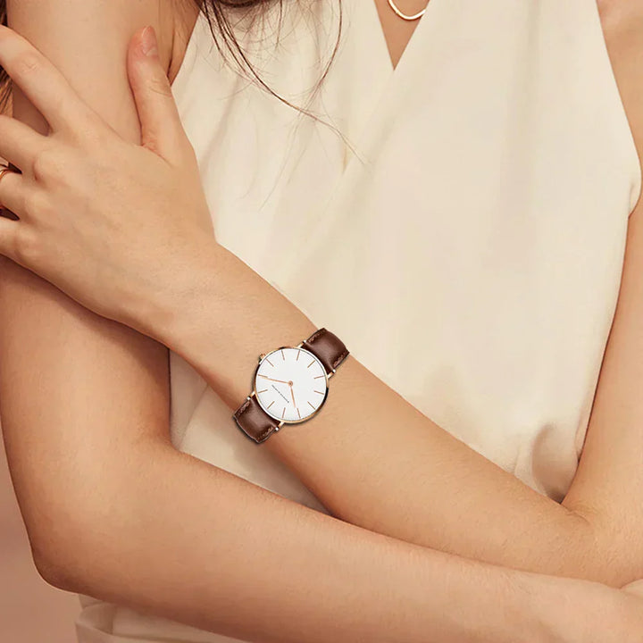 Classic Watch with a Timeless Leather Strap For Women