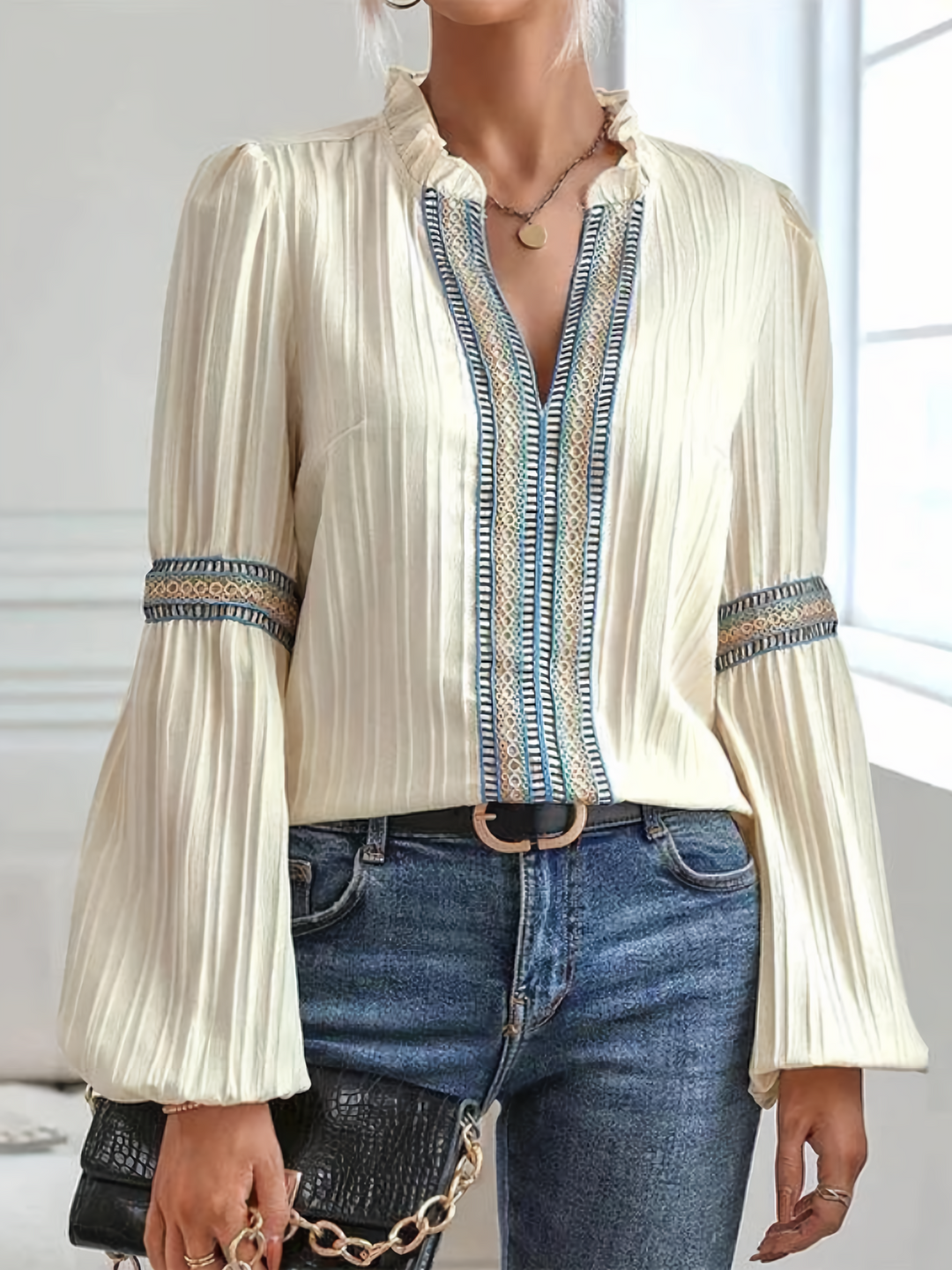 Blouse with Refined Puff Sleeves for Women